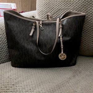 MICHAEL Michael Kors Brown Logo Tote with Taupe Trim
